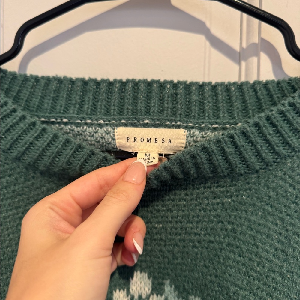 Promesa Green Floral Crew Neck Sweater - Picture 3 of 4